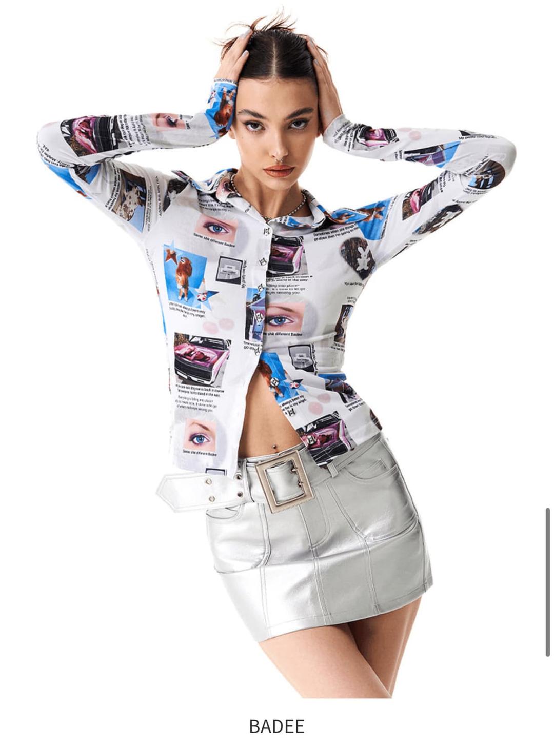 Badee Sasha Collage Printed Shirt White | 후루츠패밀리