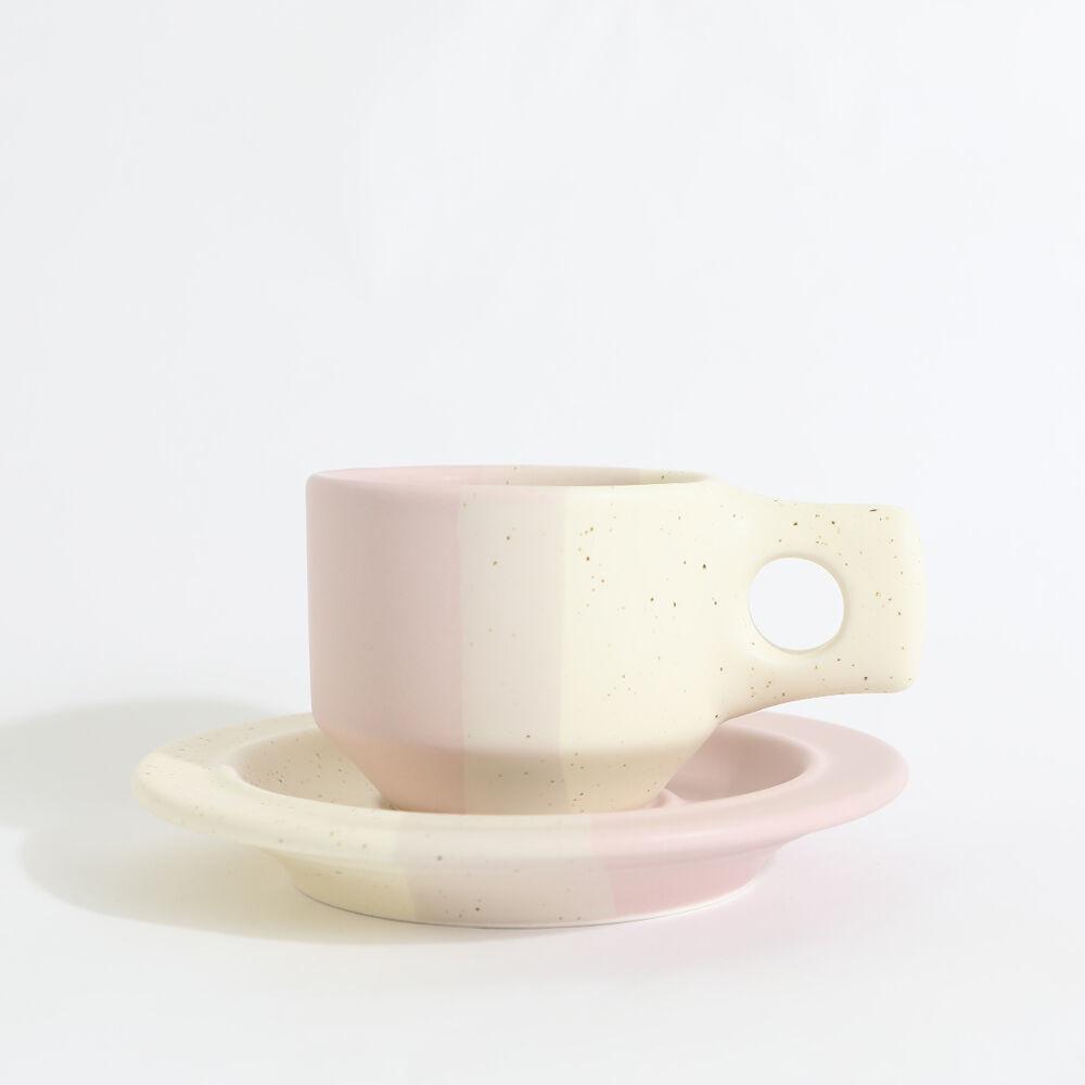 [15차 입고]Color Block Line Flat Cup & Saucer - Rose