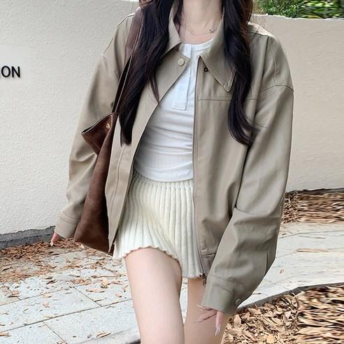 타니즈 젤라또 여성용 카라넥 레더 블루종 가죽자켓 - 점퍼 | 쿠팡