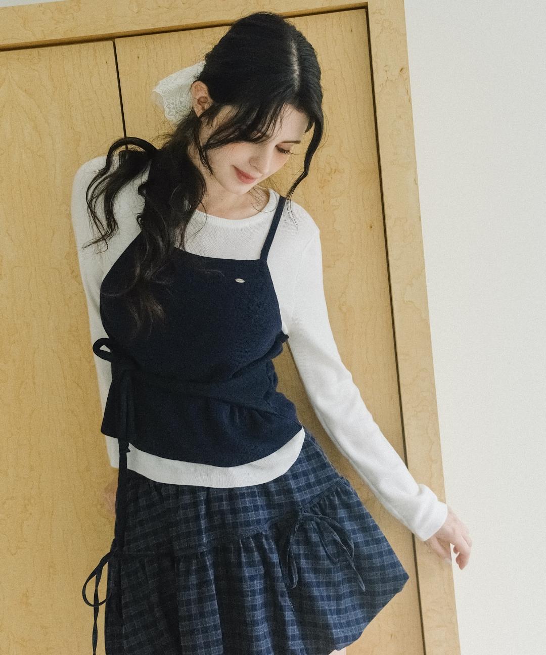 쿨키튼 [직진배송][🐈‍⬛여신강림/BEST] 여리핏 데일리 타이 웨이스트 니트 나시 풀오버 SET