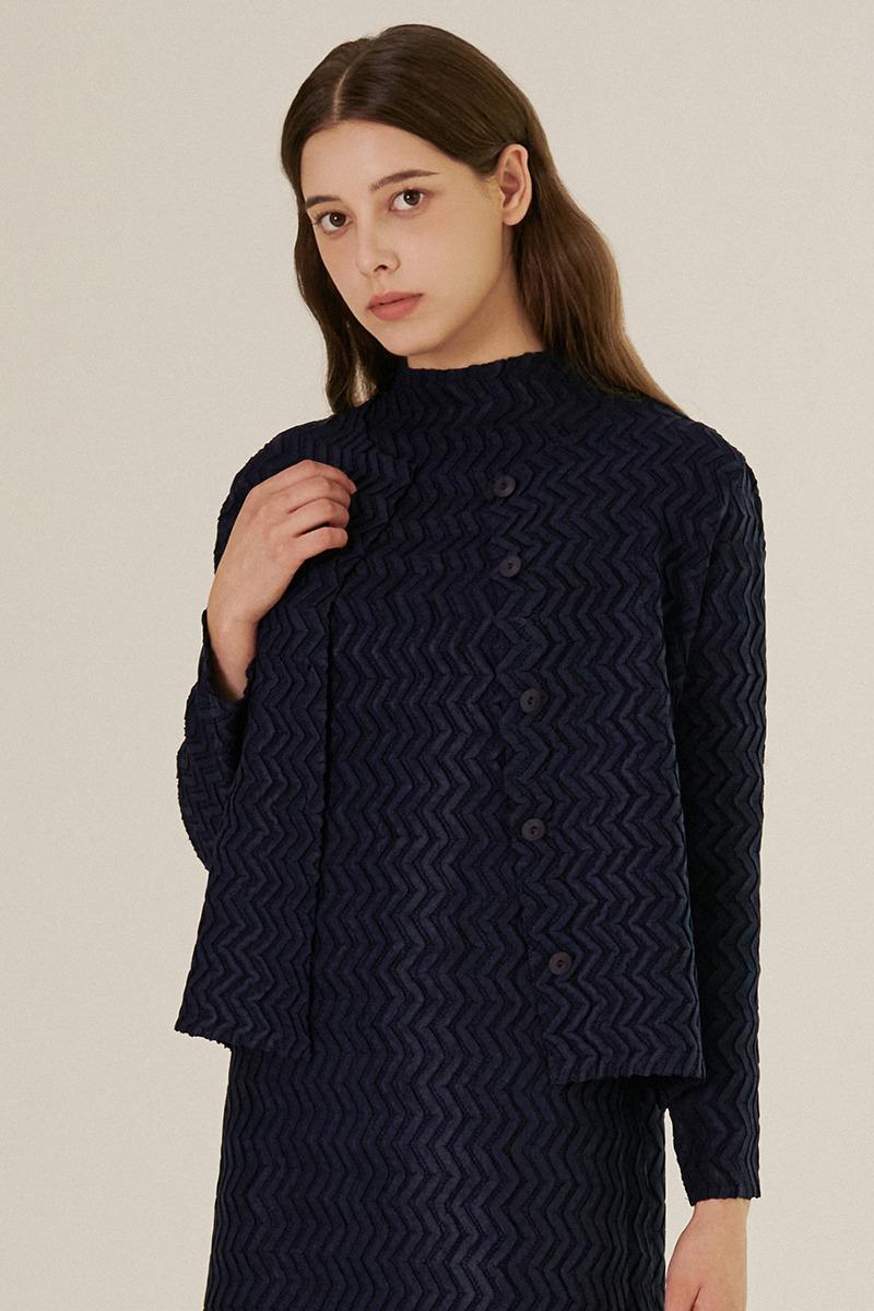 지그재그 플리츠 라운드 단추 가디건_YI09WNPJK04