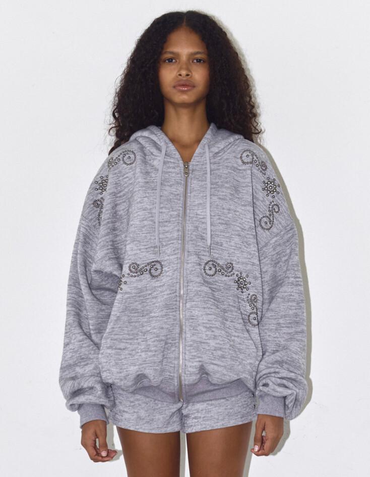 ORNAMENT STUDDED HOODIE_ONZI_EDITION [GREY]