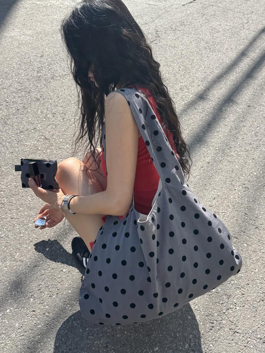 [THIRSTY CLUB] Big hobo bag  - Black polka dot (Reversible) / Free Gift