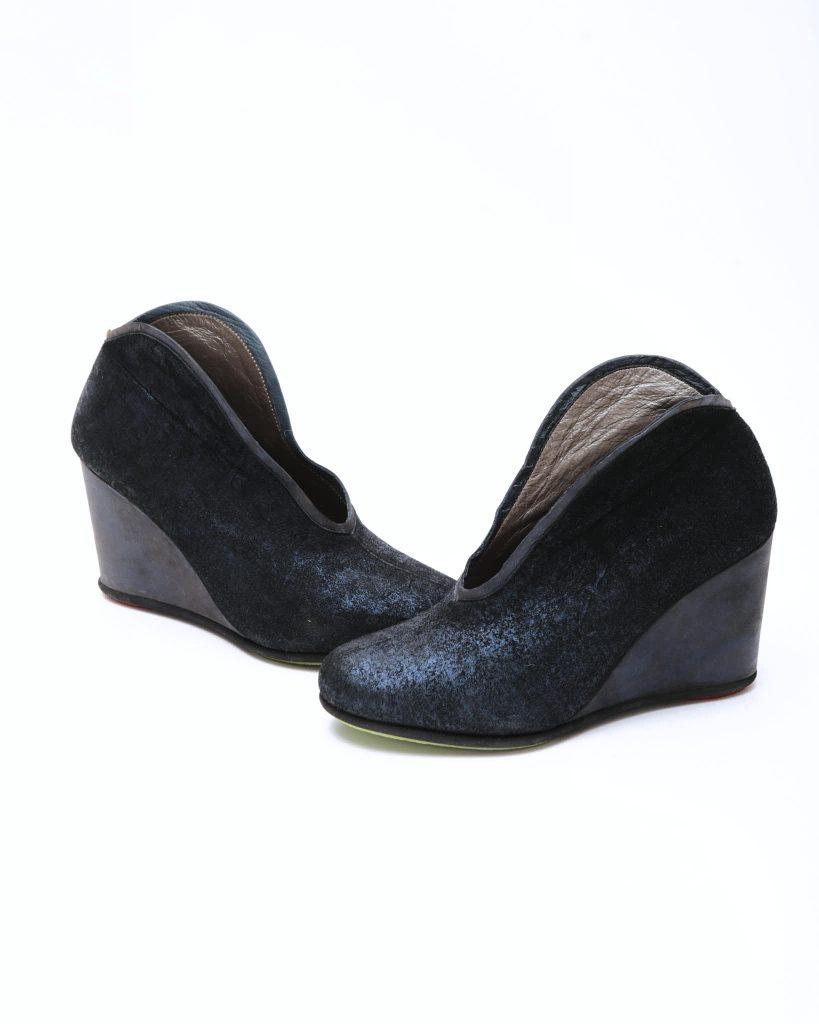 METALLIC LEATHER BLUE WEDGES - Anemonia
