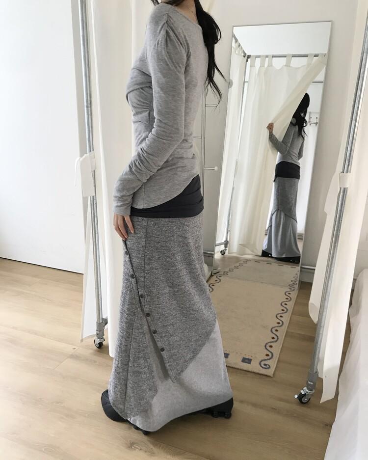 튜프티 (best) mixed layer button skirt