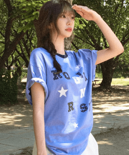 Logo Spell Point Starry Ringer T-shirt Blue