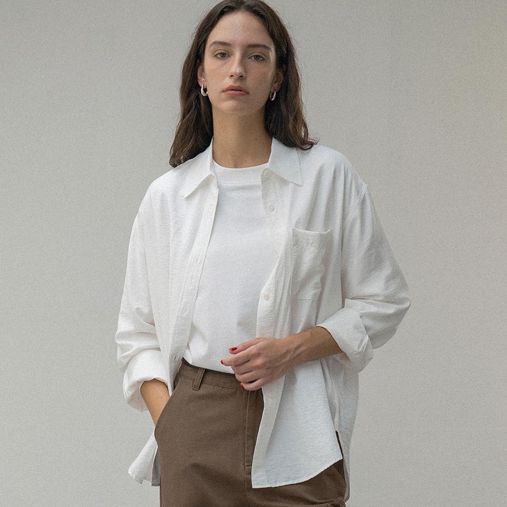 SITP5160 루즈핏 링클 실키 셔츠_White