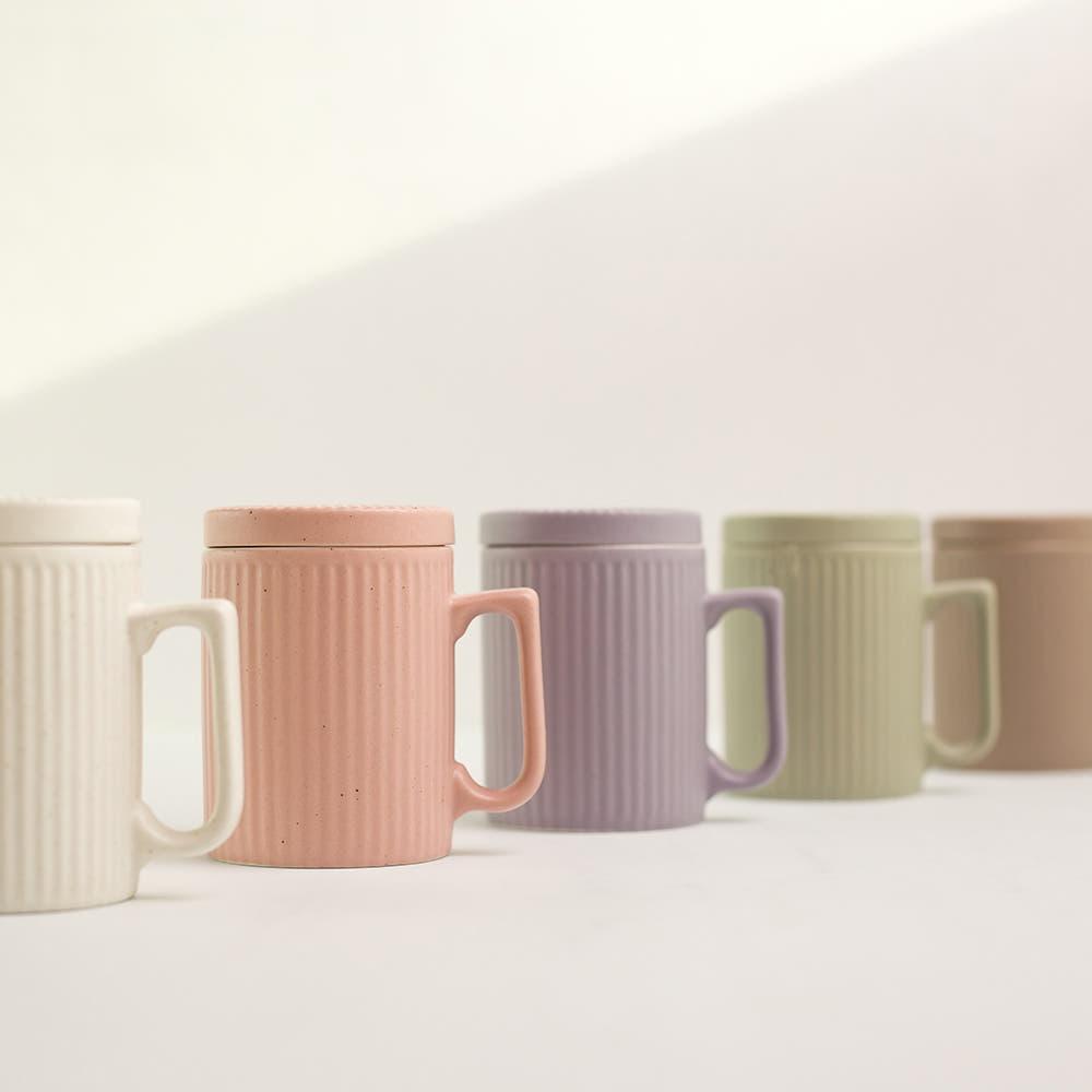 국산 플리츠 머그잔 도자기 머그컵세트 홈카페 뚜껑머그컵 물컵 350ml