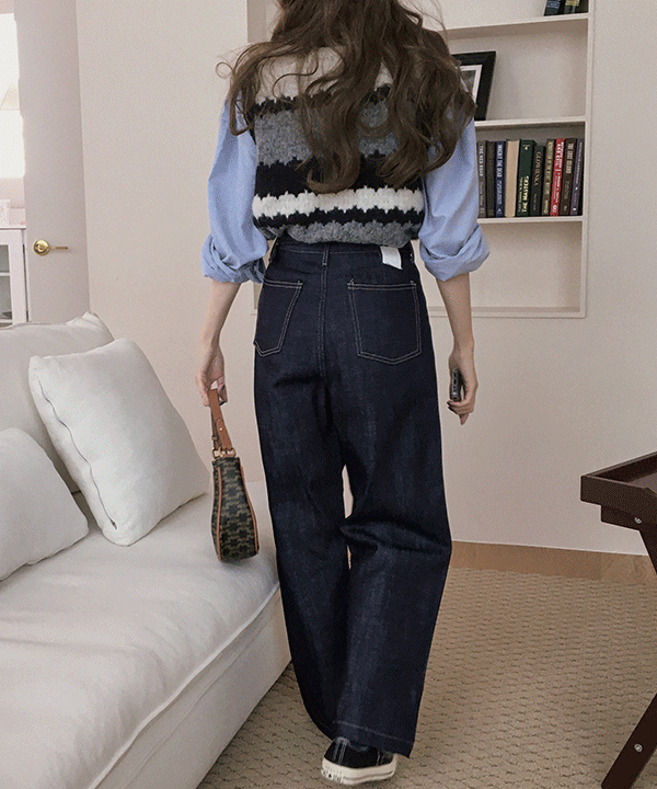 헤롯 빅사이즈 맥시 와이드 일자 하이웨스트 생지 데님