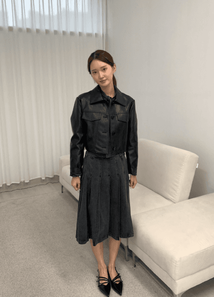 [Exclusive]스탠카라 페이크레더 숏자켓