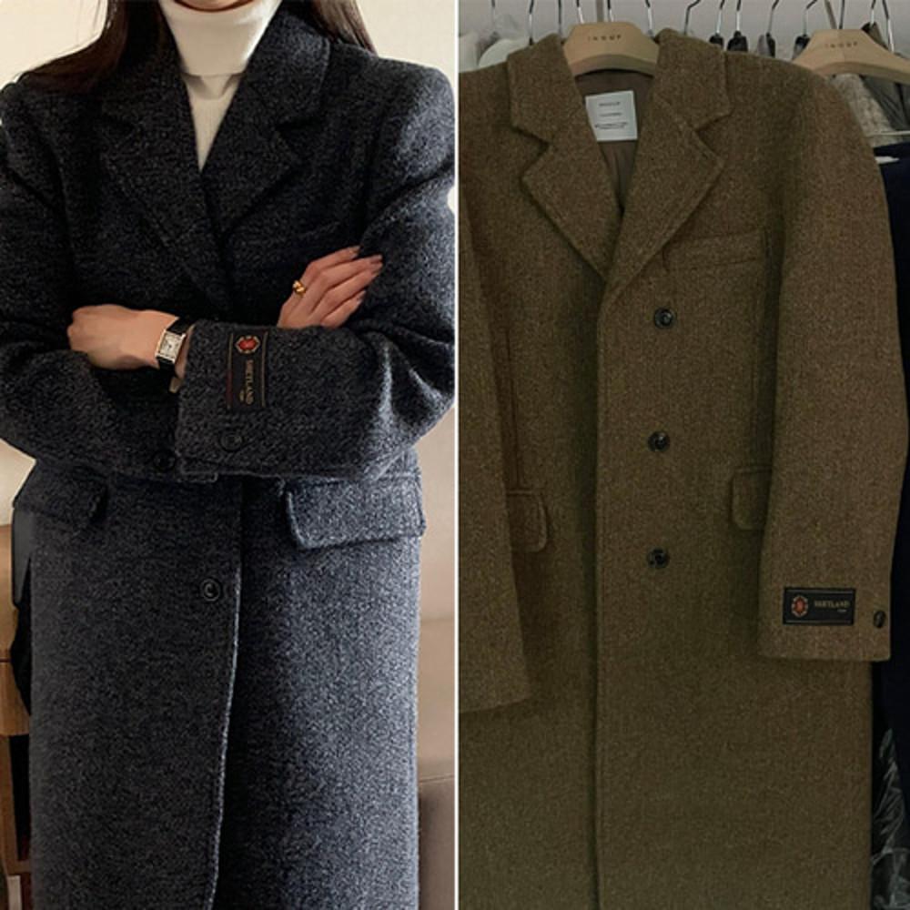 (당일) 이너프 브리튼 울 코트 inouf 여자 셔틀랜드울 브라운 차콜 롱 자켓