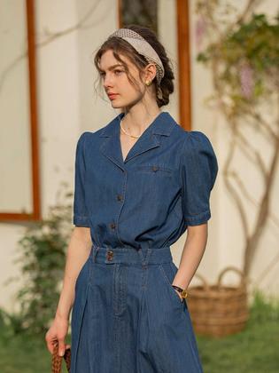 QUILL puff sleeve denim shirt_2colors
