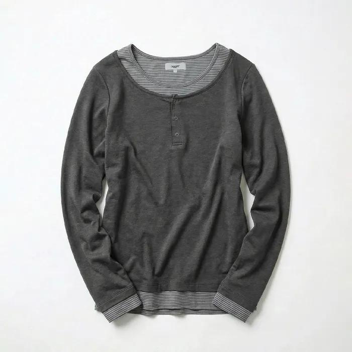 헨리넥 레이어드 긴소매 티셔츠 차콜