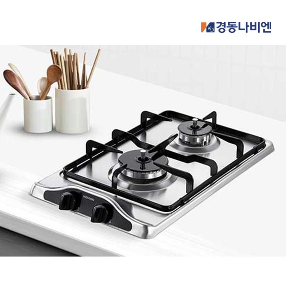 경동나비엔 주방 2구 가스렌지 CNB150-02BS 씽크대 매입형 가스쿡탑 스텐 LNG