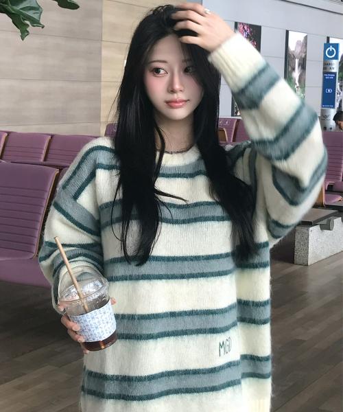 HAIRY STRIPE KNIT SWEATER IVORY(MG2FFMK600A)