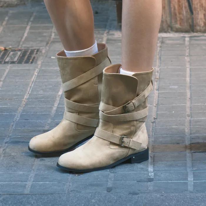 [트와이스 다현 착용] 라운드 토 벨티드 미들부츠 412446007 (3cm/3colors)