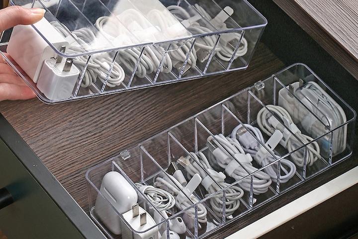 아크릴 다용도 케이블 전선 고정 책상 정리함 이어폰 USB 수납