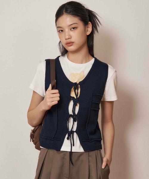 Little Flower Knit Vest Navy