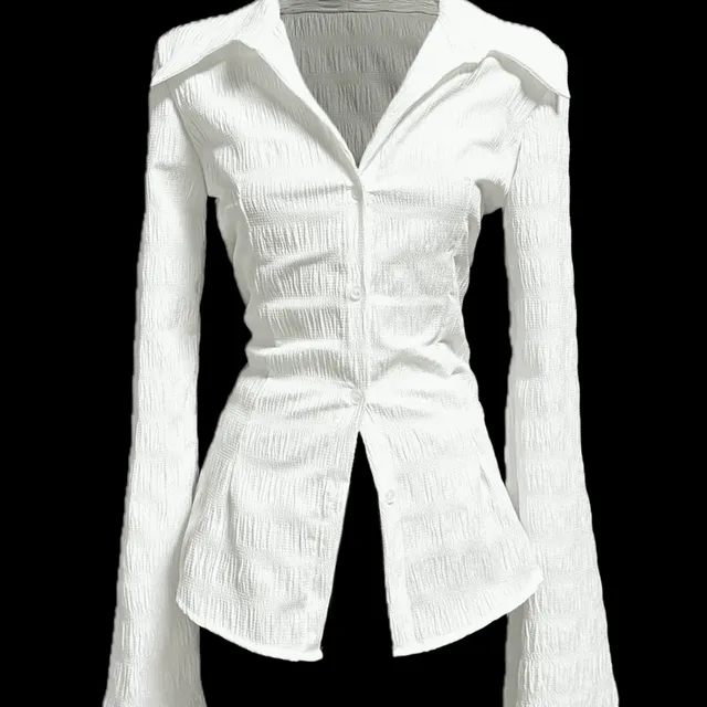Stella wrinkle bell sleeves long shirt (2color)