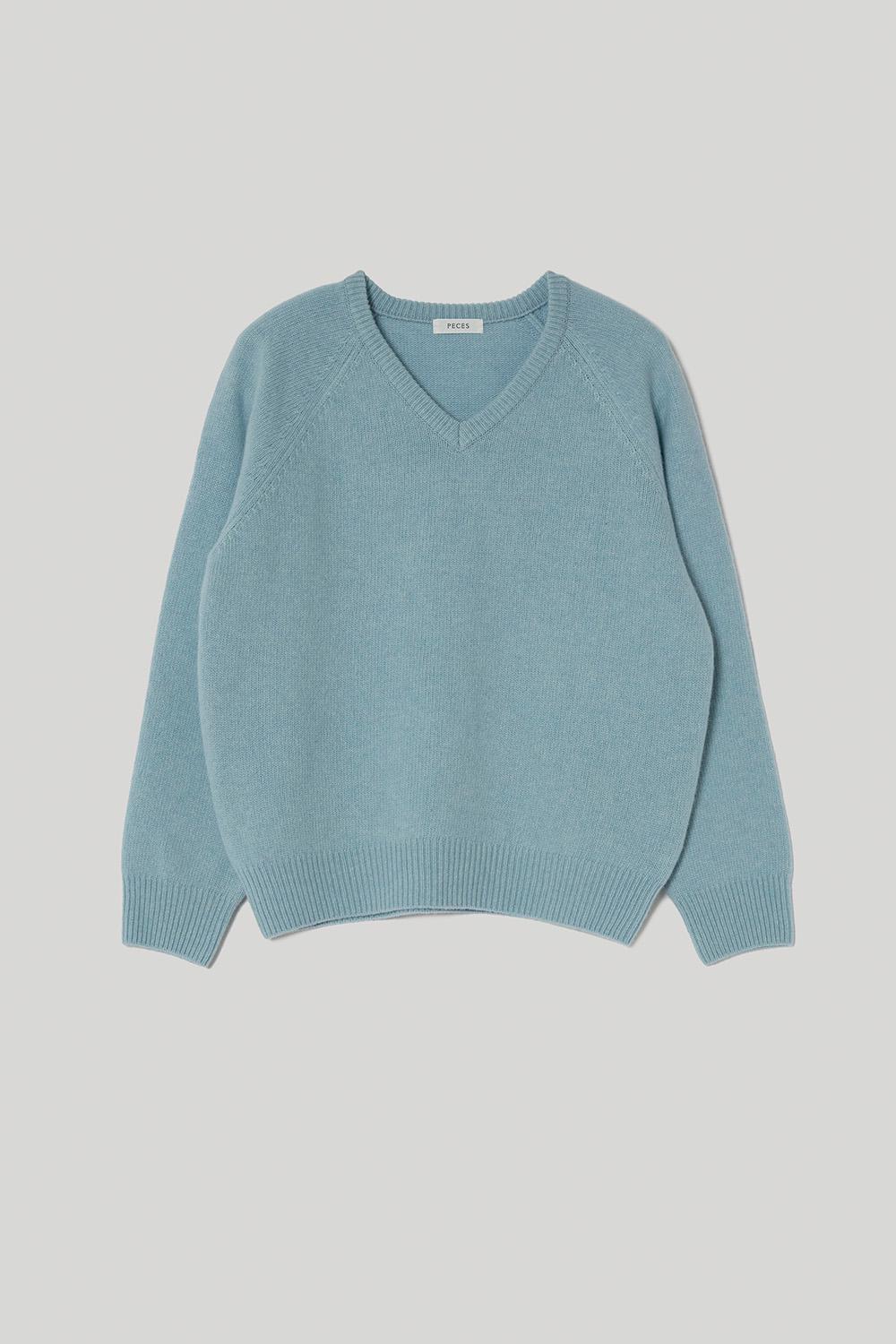 Cashmere blended v-neck knit (Sky blue)