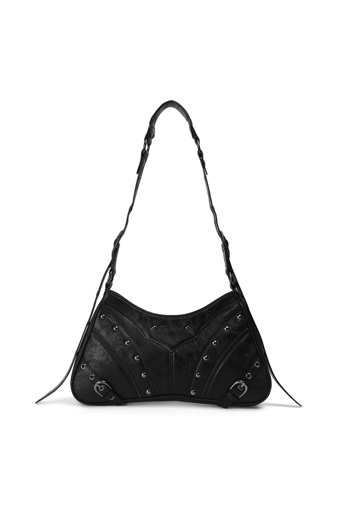 STUD ZIPPER POINT MINI SHOULDER BAG IN BLACK