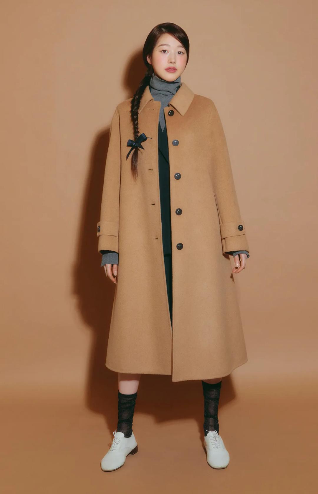 싱글카라 벨티드 캐시미어 울 코트 (장다아착용)
