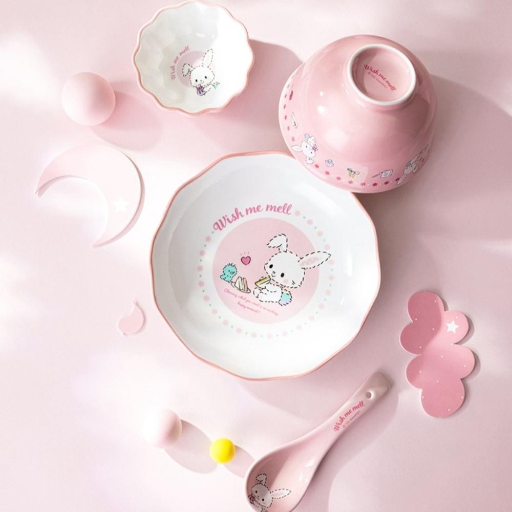 위시미멜 1인용 식기 세트 귀여운 세라믹 도자기 토끼 그릇 산리오 wish me mell