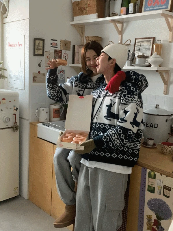 [남녀공용/커플] 디어 노르딕 니트 후드집업