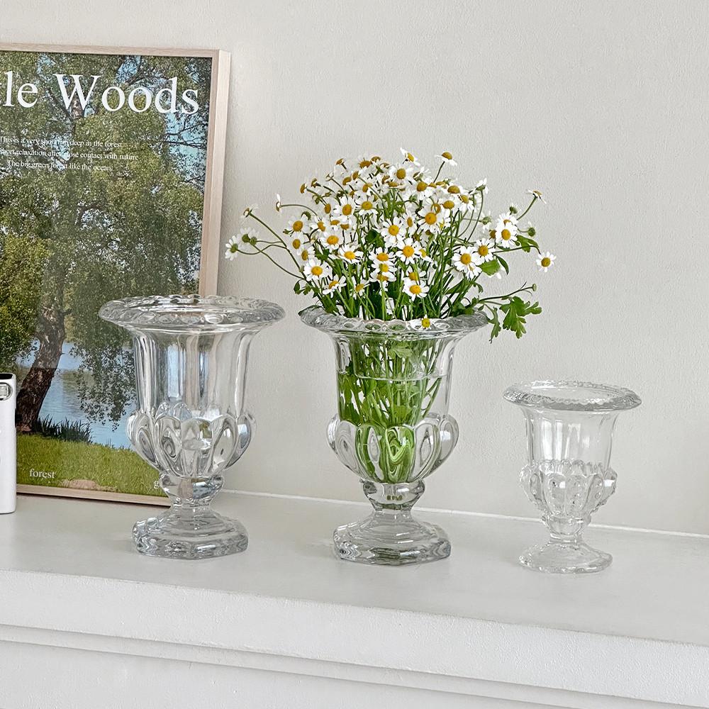 투명 트로피화병 양각 엔틱 유리꽃병 큰화병