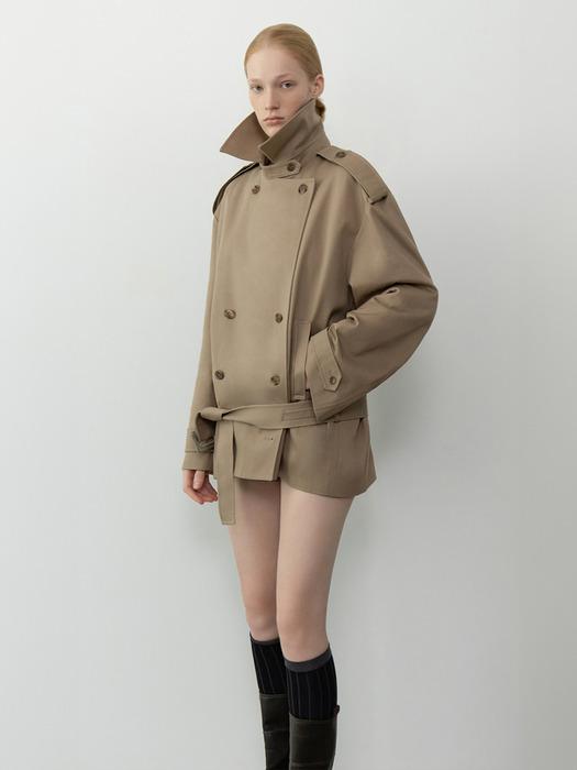 ARON BELTED COTTON-GABARDINE TRENCH JACKET (BEIGE)
