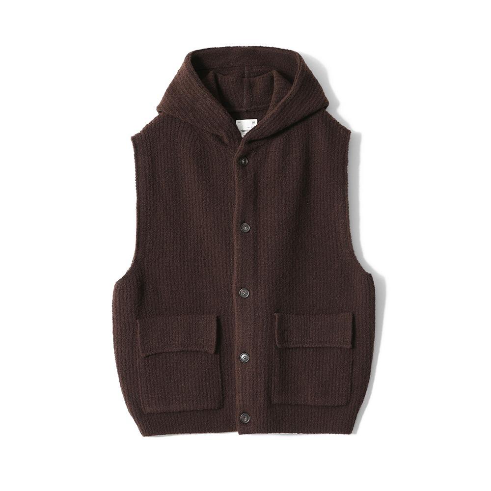 [Horlisun]  24FW Acorn Boucle Hoodie Knit Cardigan Vest Brown