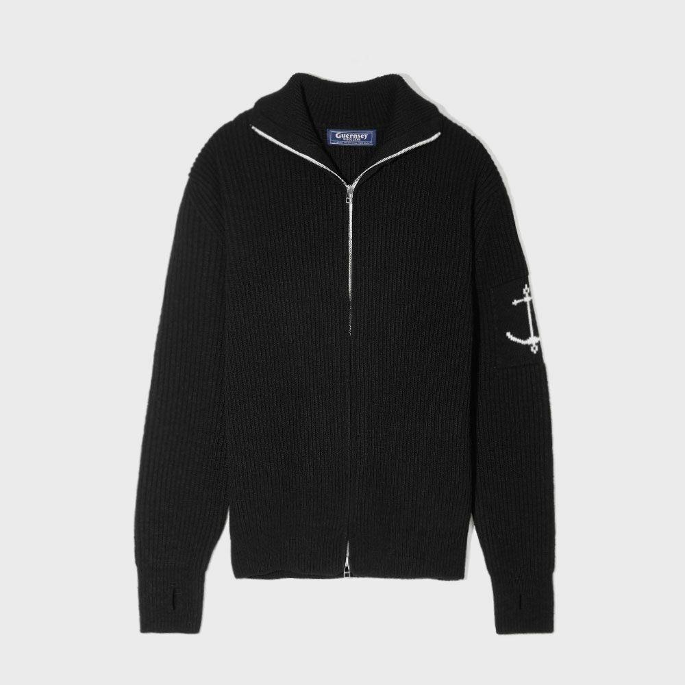 건지울른스 셔틀랜드 울 집업 가디건 - 블랙