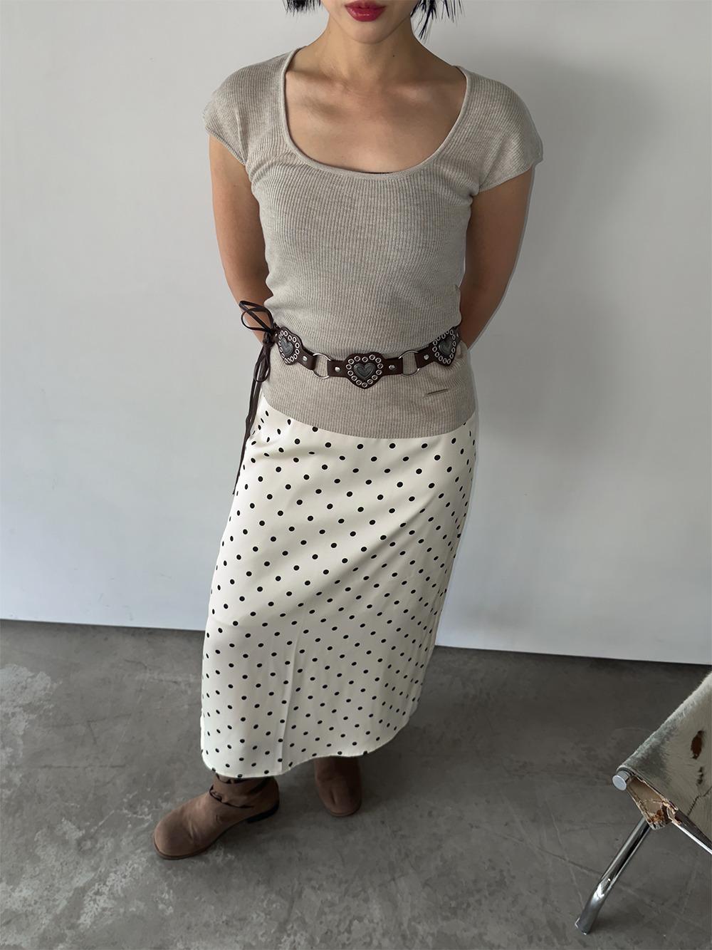 Polka Dot Banding Skirt Ivory