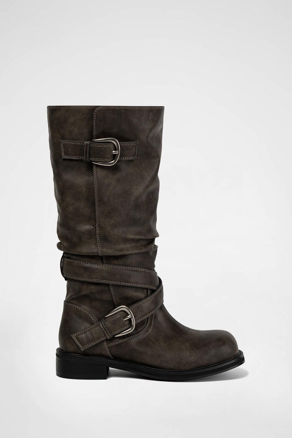 RAVEN FOLDABLE BUCKLE BOOTS GREY