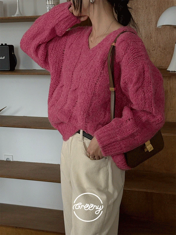 울🐑 클라우디 꽈배기 루즈핏 브이넥 니트 (8 colors)