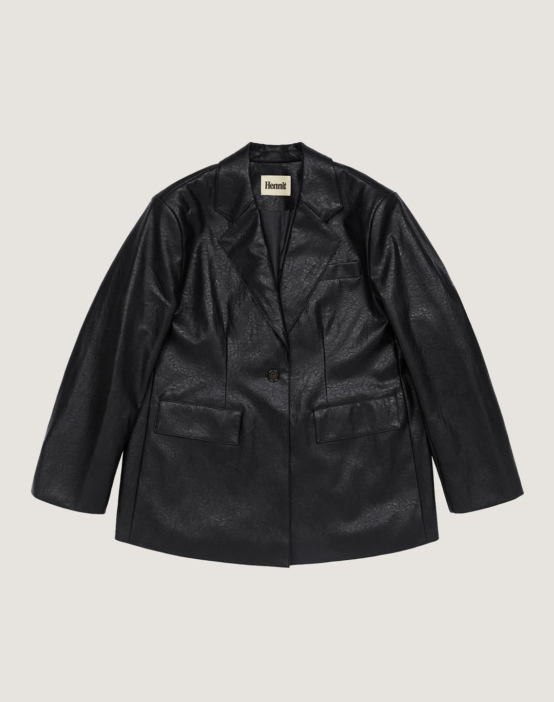 Over-Fit Vegan Leather Blazer (Black)
