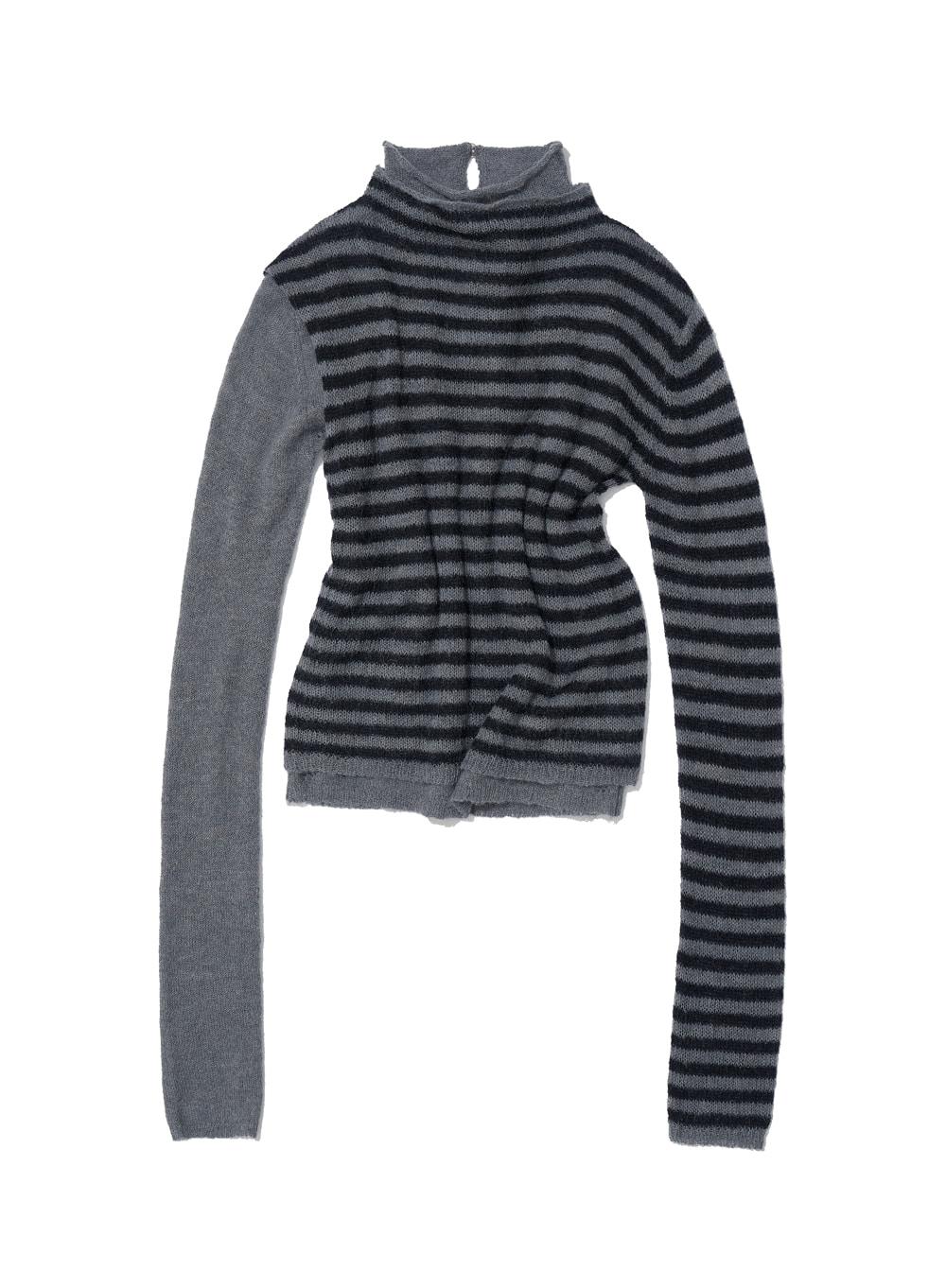 [WOMEN] DOUBLE LAYERED MOCK NECK KNIT TOP_BLACK STRIPE