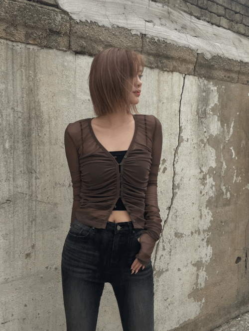 메쉬 시스루 워머 셔링 가디건