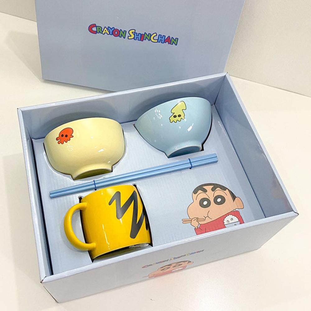 짱구 식기 세트 짱구 그릇세트 백마박스 선물상자 도자기 세라믹 소재 4종