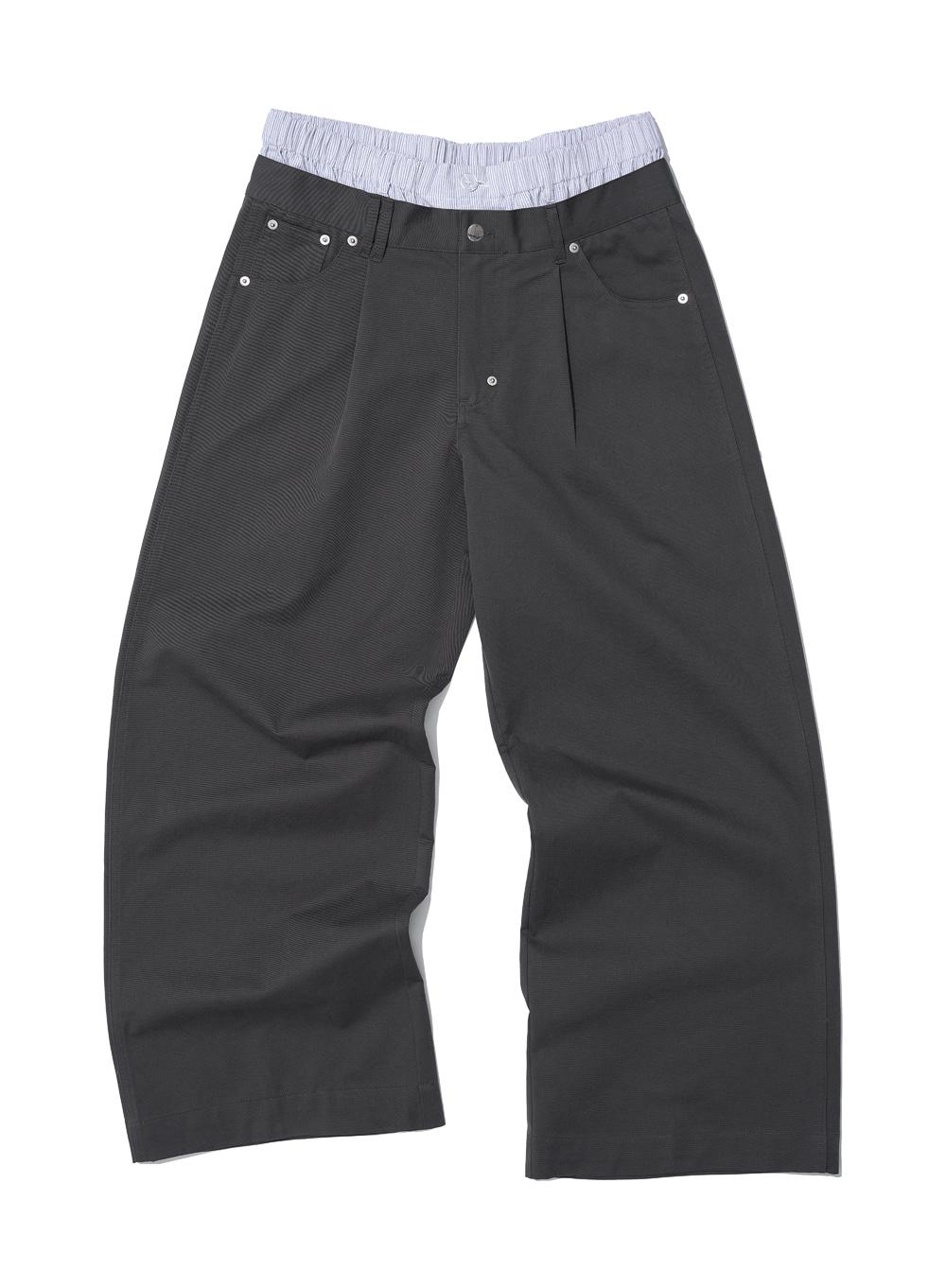 [WOMEN] DOUBLE WAIST PLEATED WIDE LEG PANTS_CHARCOAL