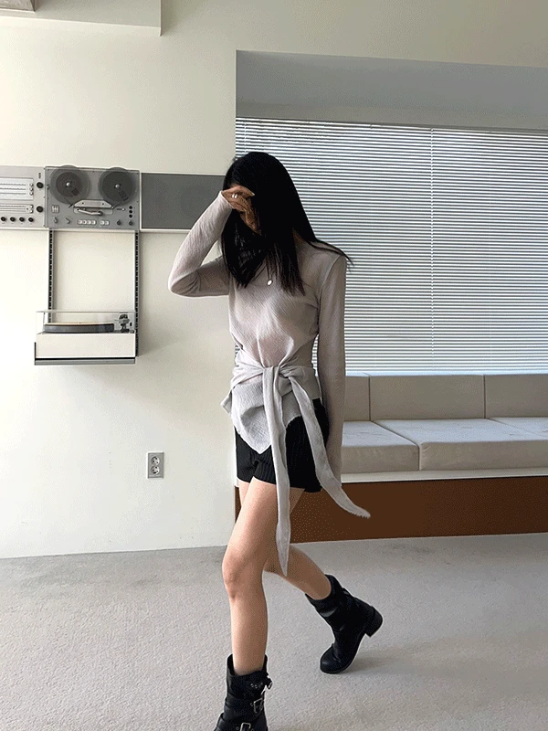 Diagonal tie sheer blouse