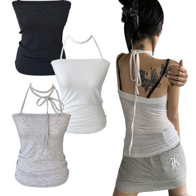 [KIMIS MADE]tencel soft cheese strap halter sleeveless(3color)