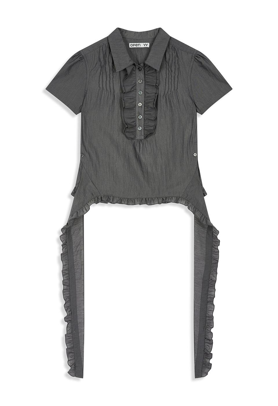 [6/18 DELIVERY] RUFFLE POLO SHIRT, CHARCOAL