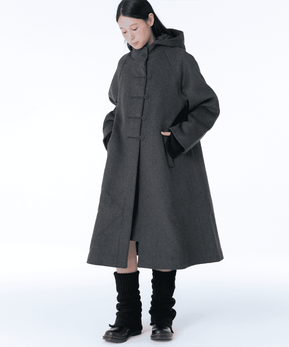 Hoodie long duffle coat CHARCOAL
