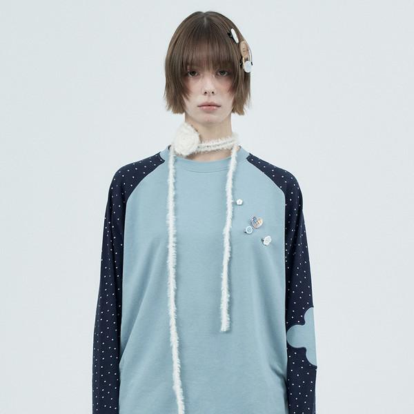 patched raglen t-shirts / sky