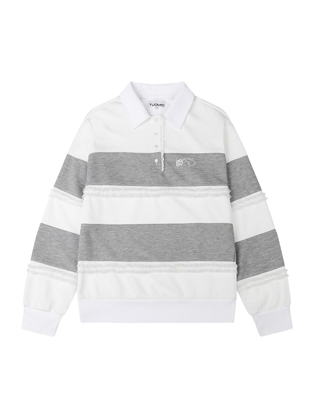 RUFFLE POLO TOP [HEATHER GREY]