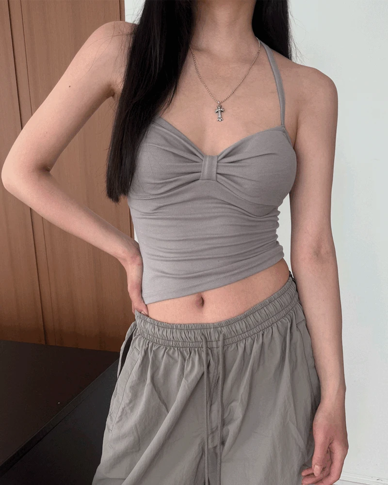 Ribbon halter top (2 color)