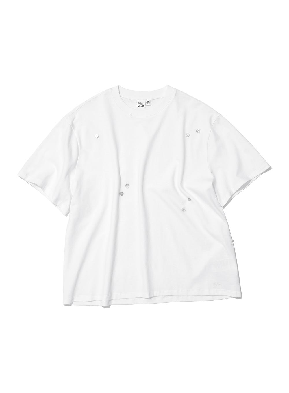 [WOMEN] BUTTON DRAPE OVERSIZED SHORT SLEEVE TEE_WHITE