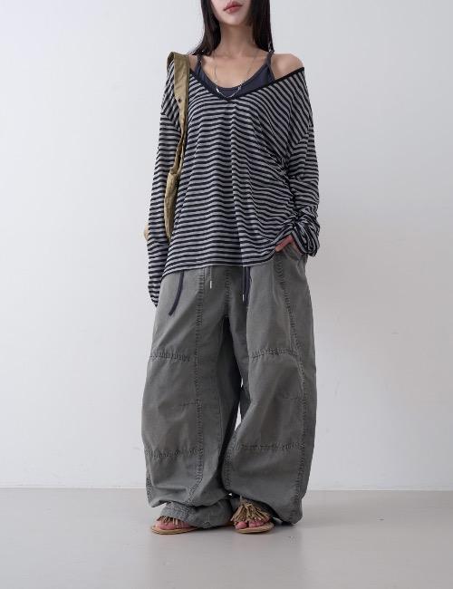 stripe deep v strap tee
