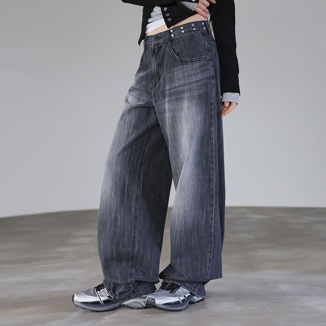 셀롬 스터드 데님 와이드팬츠